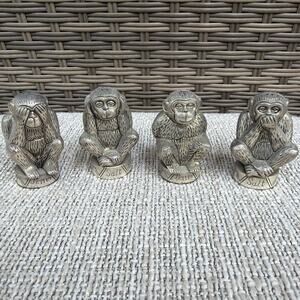 Vintage Godinger Silver Plated Set of 4 Wise Monkeys Salt and Pepper Shakers